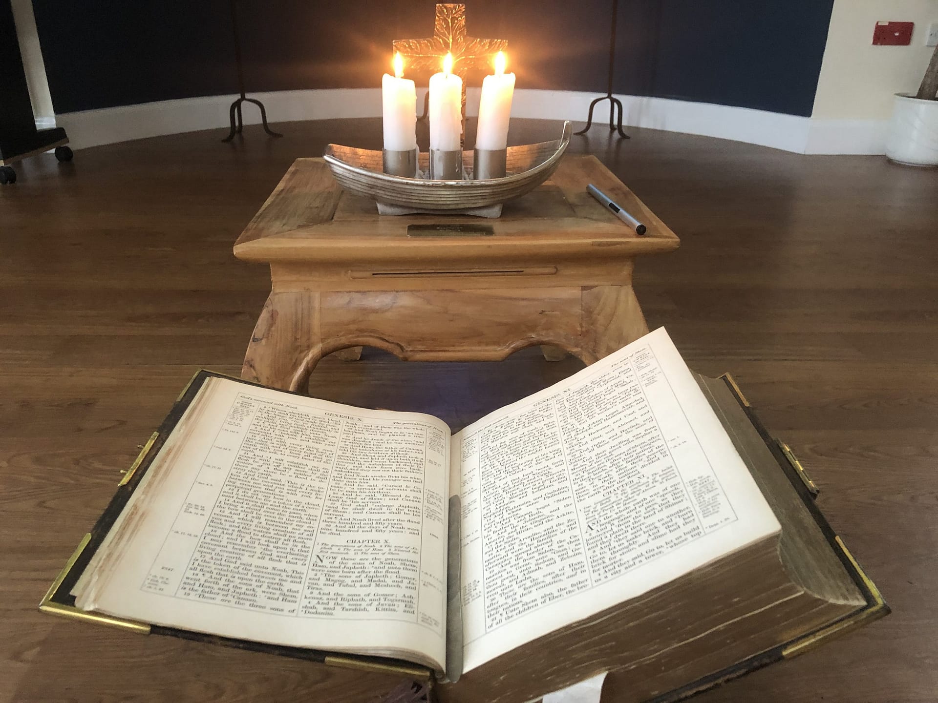 The Project Touchline boat and candles prepared as a focus for prayer