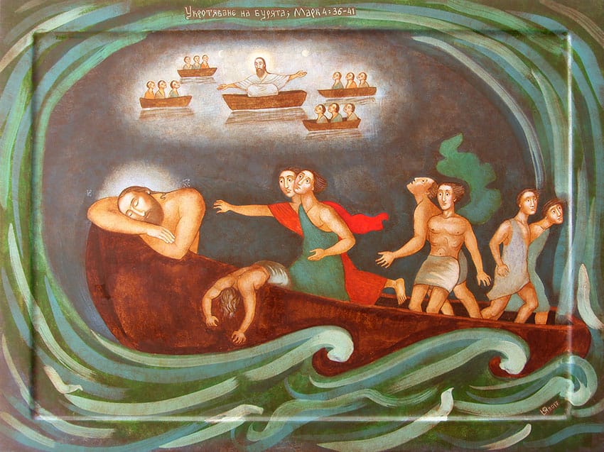 Artwork depicting Jesus calming the storm